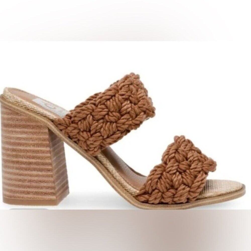 DV Dolce Vita Women Toffee Brown Woven Slip On Block Heel Sandals Size 10 NWOT - Picture 2 of 12